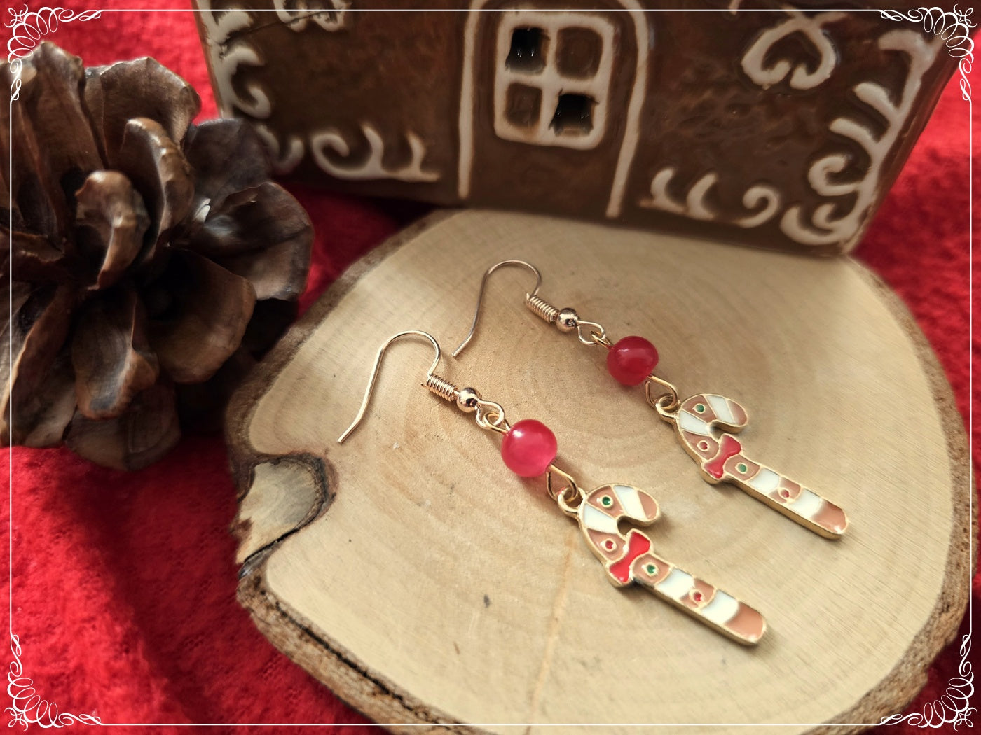 Boucles d'oreilles "Noël" pain d'épices, sucre d'orge et sapin