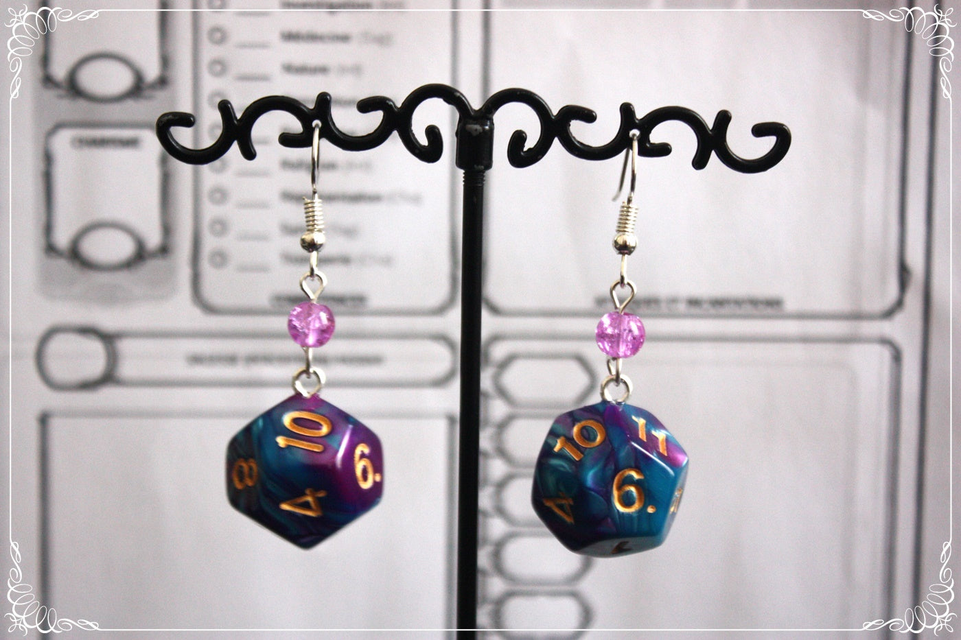 Boucles d'oreilles "Dés JDR - Violets "