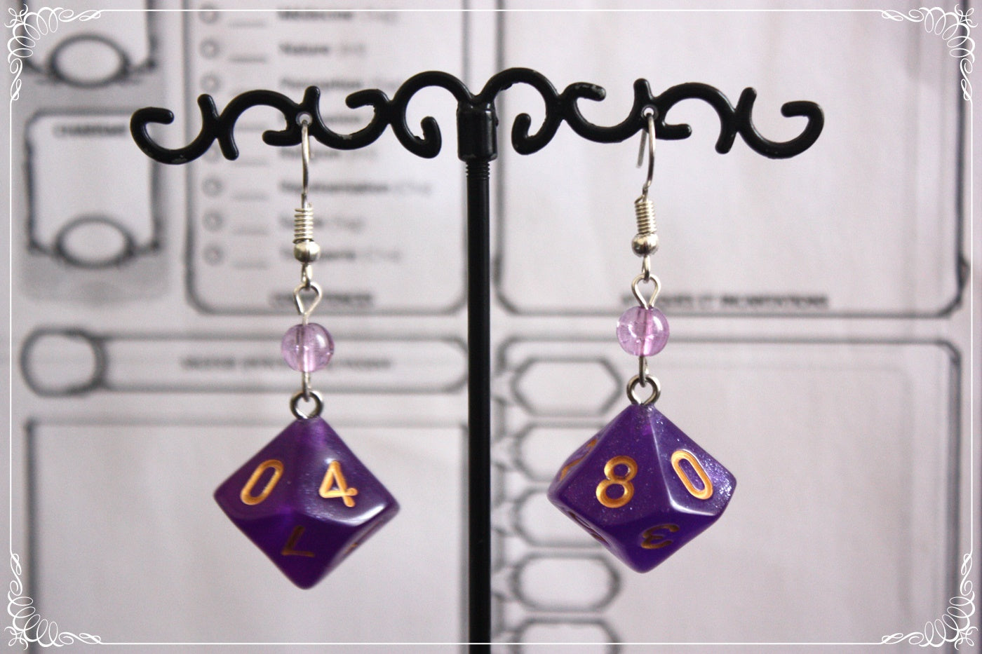 Boucles d'oreilles "Dés JDR - Violets "