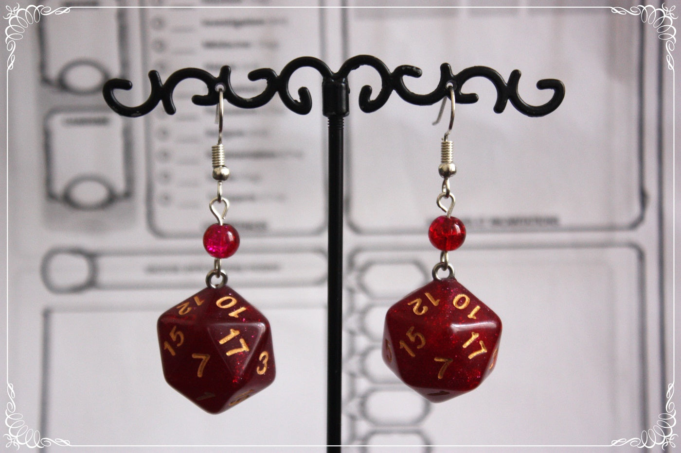 Boucles d'oreilles "Dés JDR - Roses - Rouges "