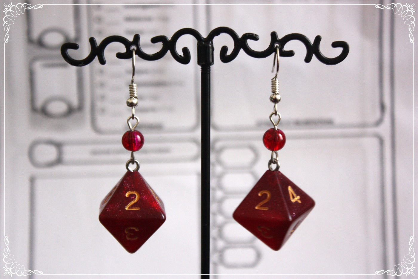 Boucles d'oreilles "Dés JDR - Roses - Rouges "