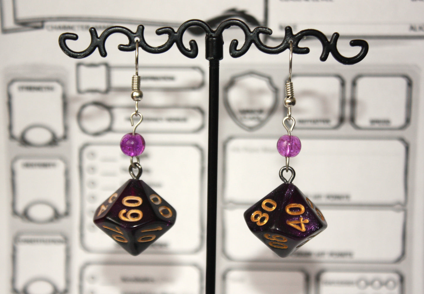 Boucles d'oreilles "Dés JDR - Violets "