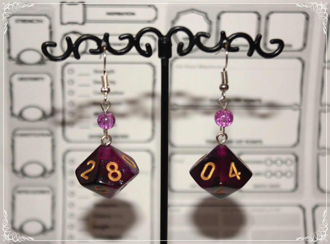 Boucles d'oreilles "Dés JDR - Violets "