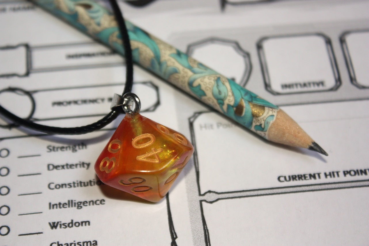 Pendentifs "Dés JDR - Blanc - Noir - Orange"