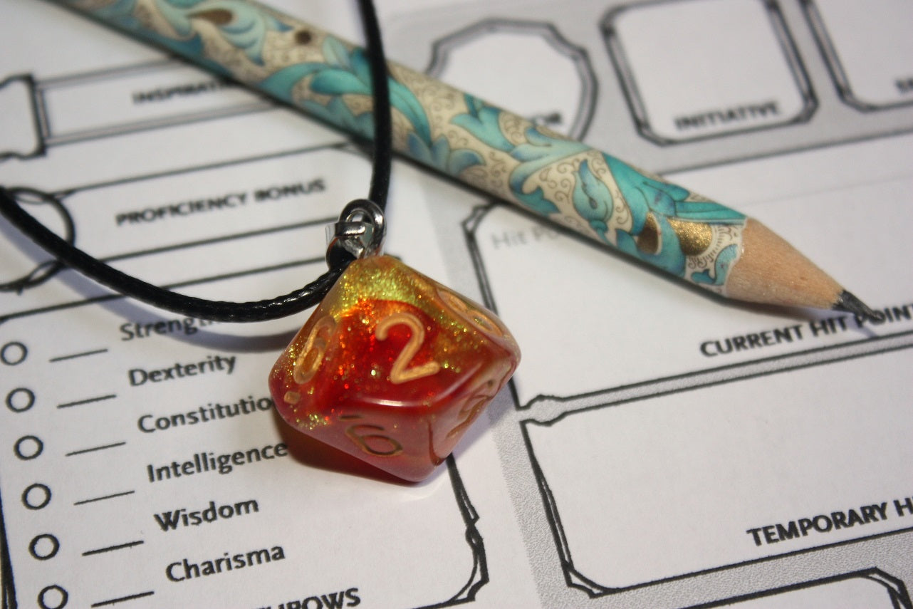 Pendentifs "Dés JDR - Blanc - Noir - Orange"