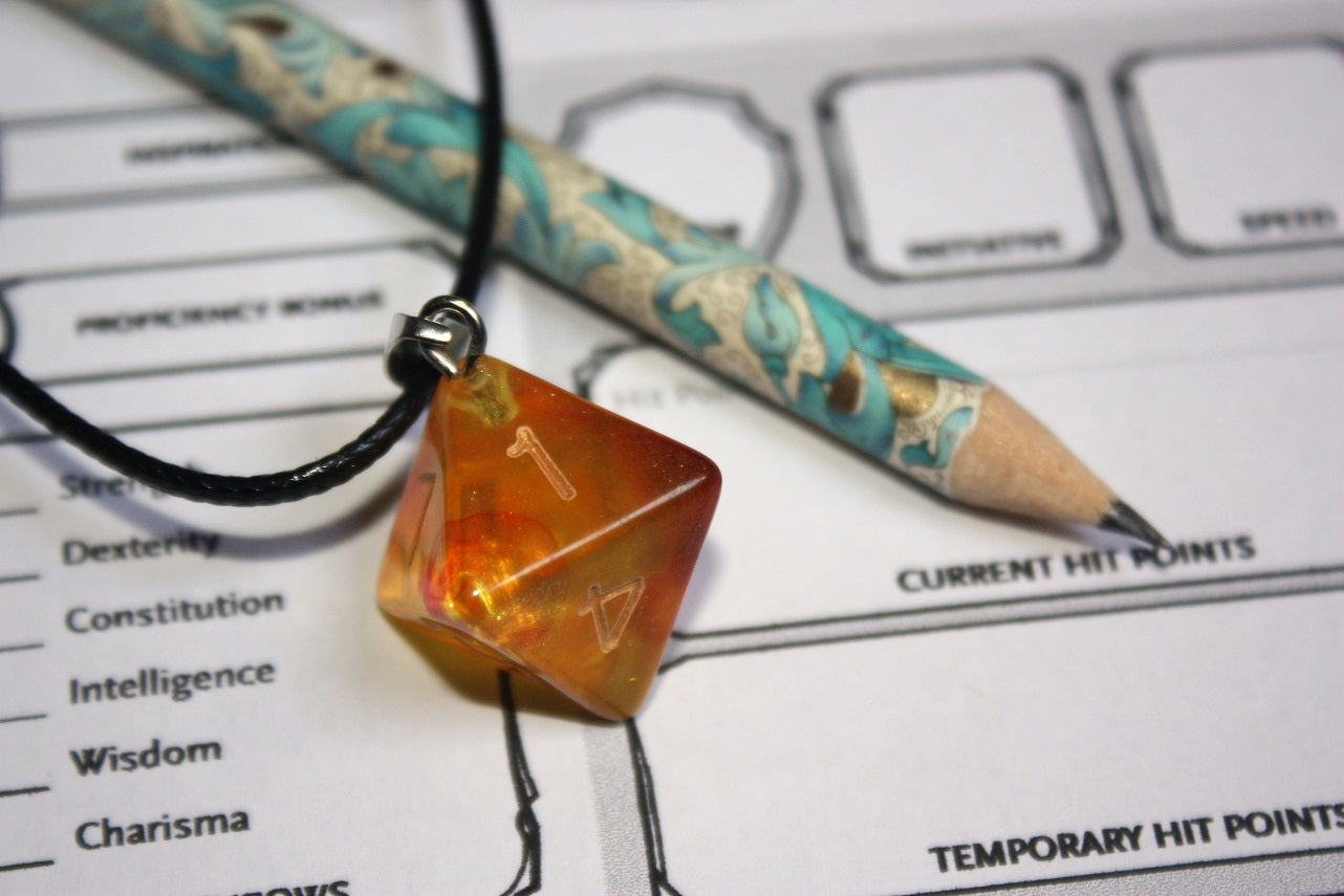 Pendentifs "Dés JDR - Blanc - Noir - Orange"