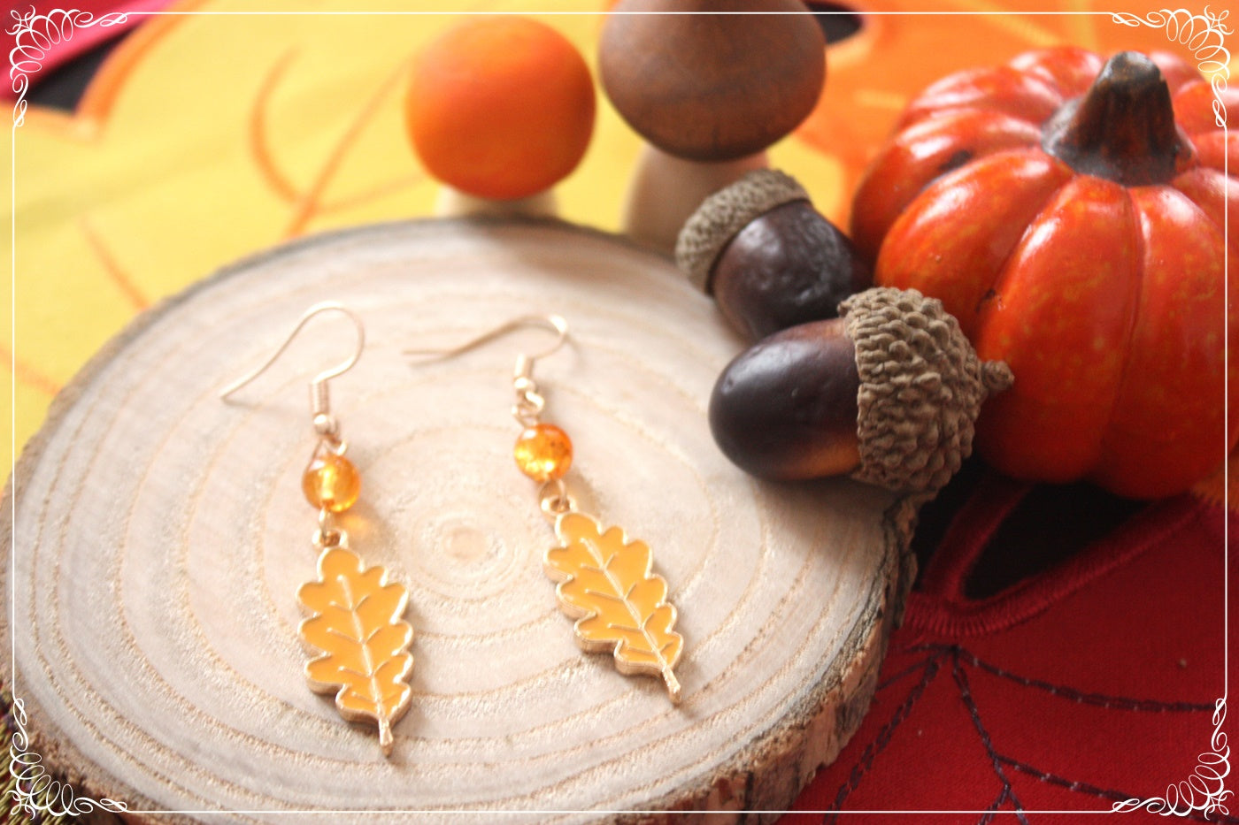 Boucles d'oreilles pendantes Automne feuilles érables rouges oranges jaunes