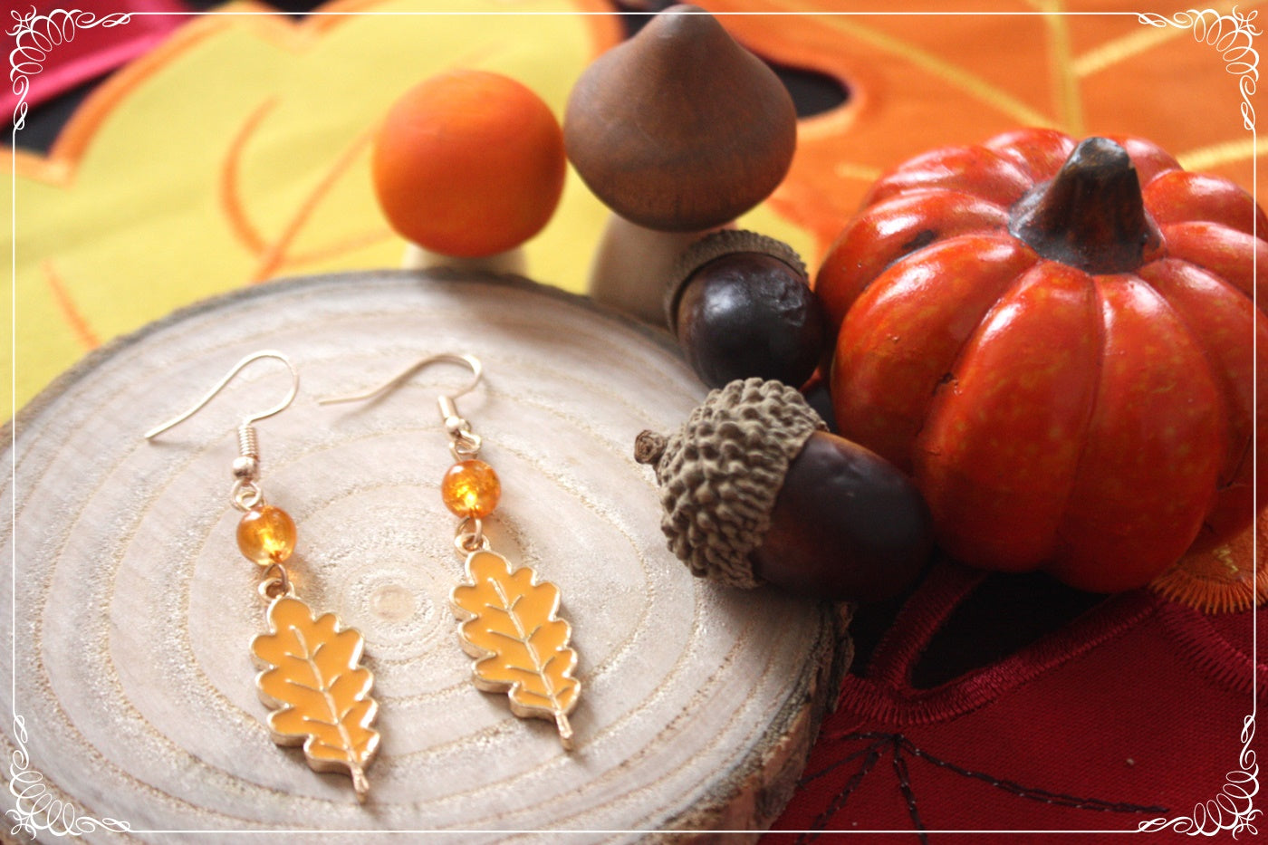 Boucles d'oreilles pendantes Automne feuilles érables rouges oranges jaunes