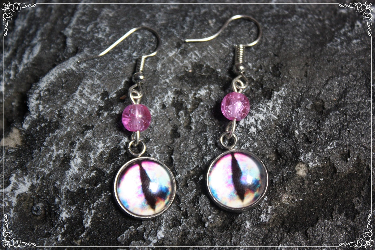 Boucles d'oreilles "Oeil de dragon et perles - Bleu marbrés"