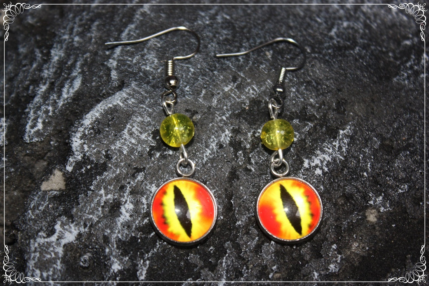 Boucles d'oreilles "Oeil de dragon et perles - Rouge - Orange "