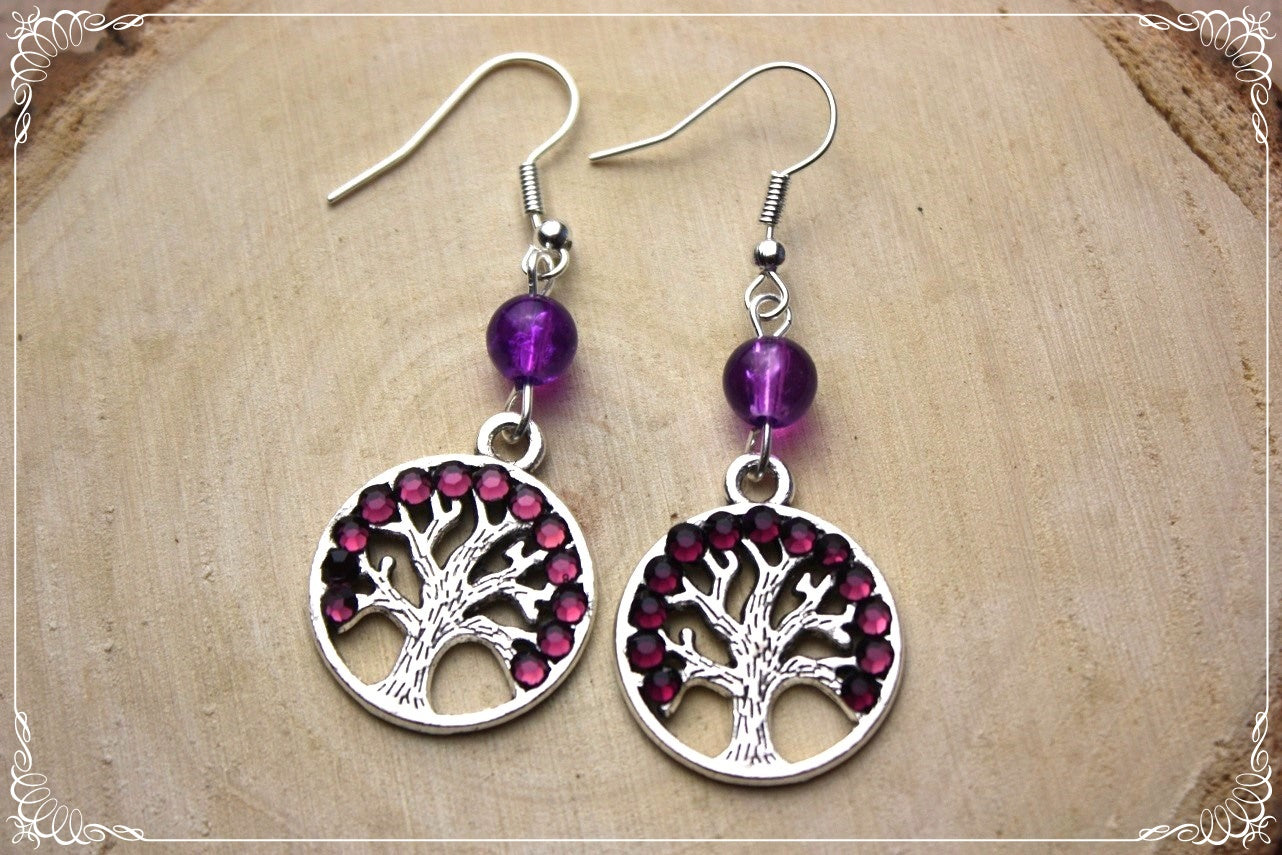Boucles d'oreilles "Arbres" - perles et strass - argenté