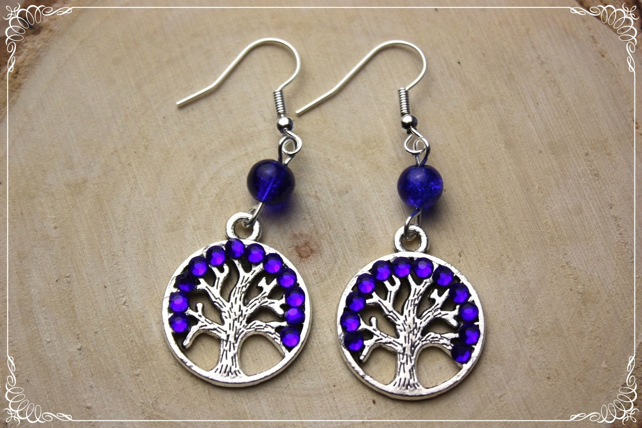 Boucles d'oreilles "Arbres" - perles et strass - argenté