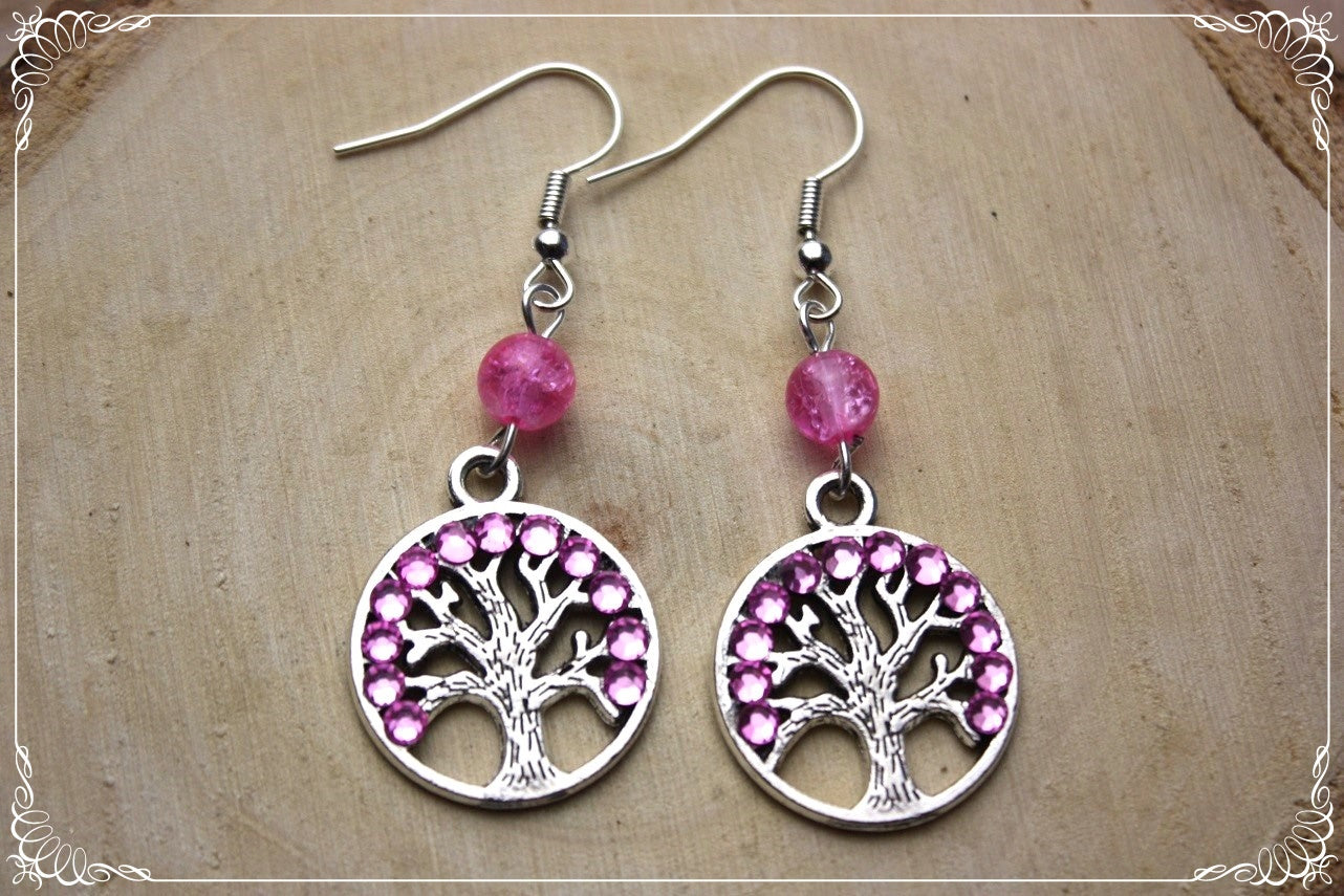 Boucles d'oreilles "Arbres" - perles et strass - argenté