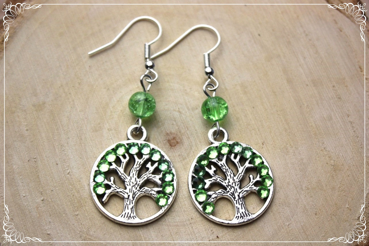 Boucles d'oreilles "Arbres" - perles et strass - argenté