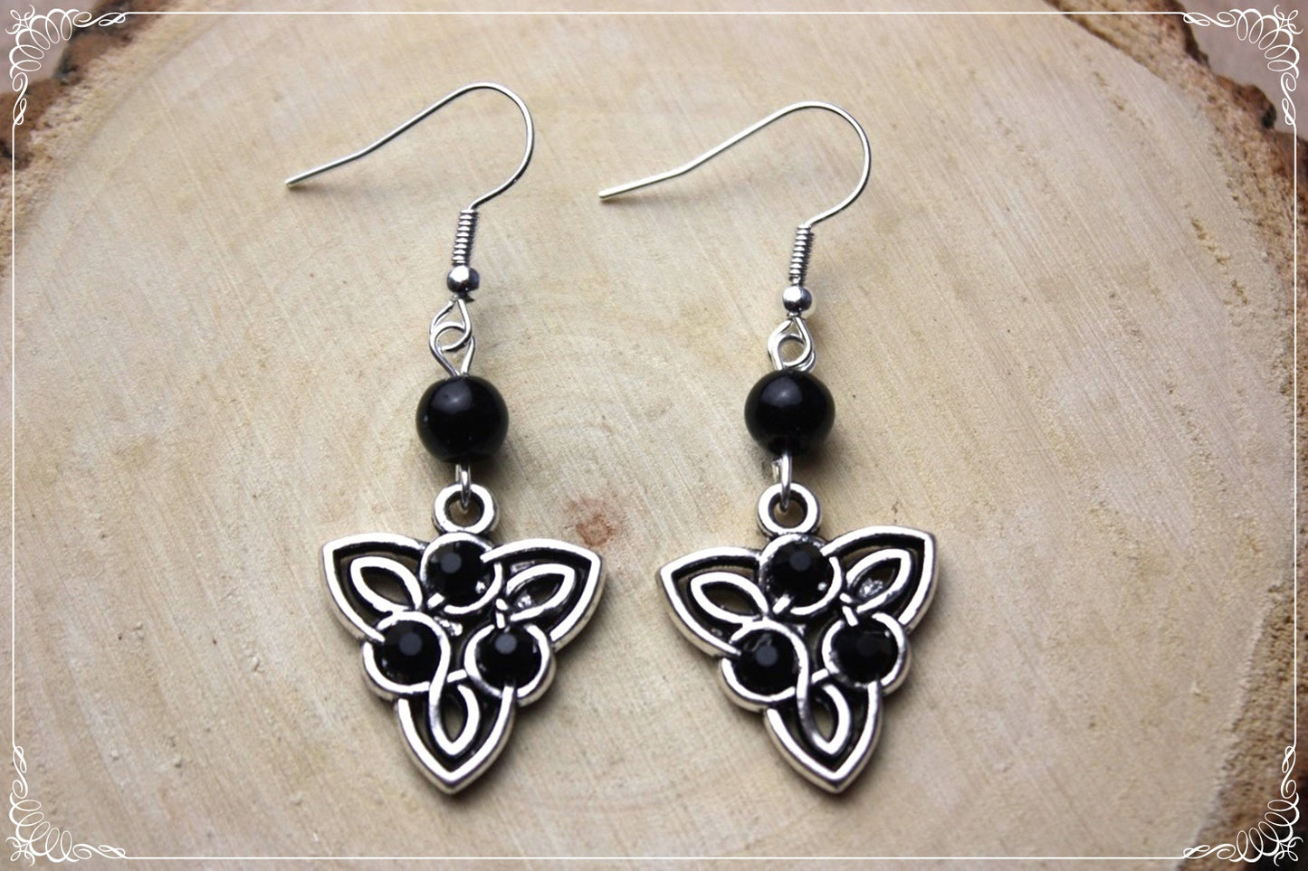 Boucles d'oreilles celtiques "Triangles - perles"