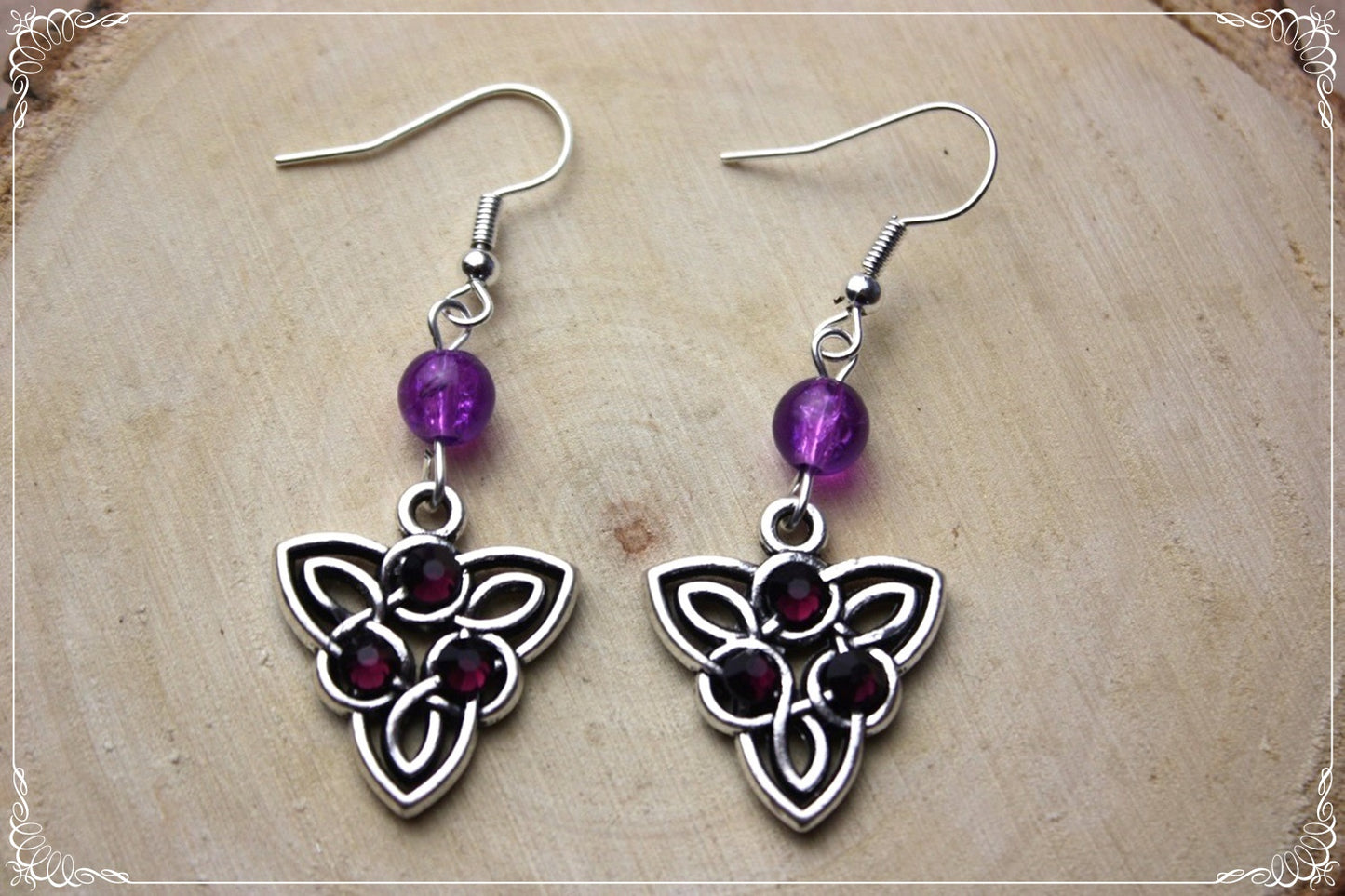 Boucles d'oreilles celtiques "Triangles - perles"