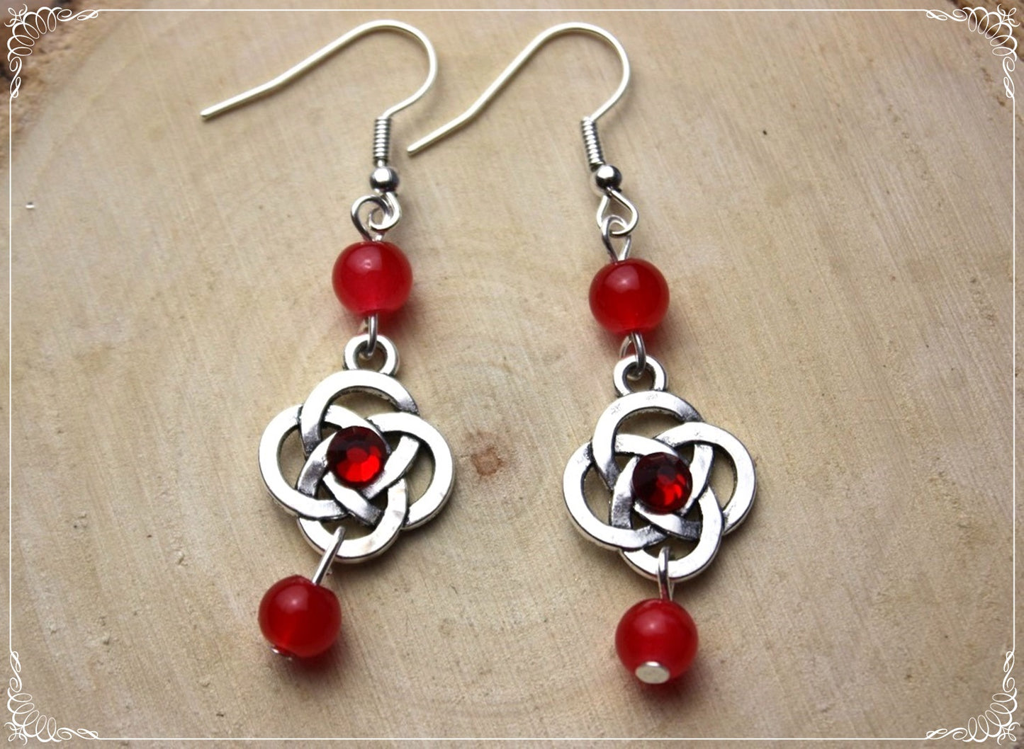 Boucles d'oreilles celtiques "Nœuds doubles perles"