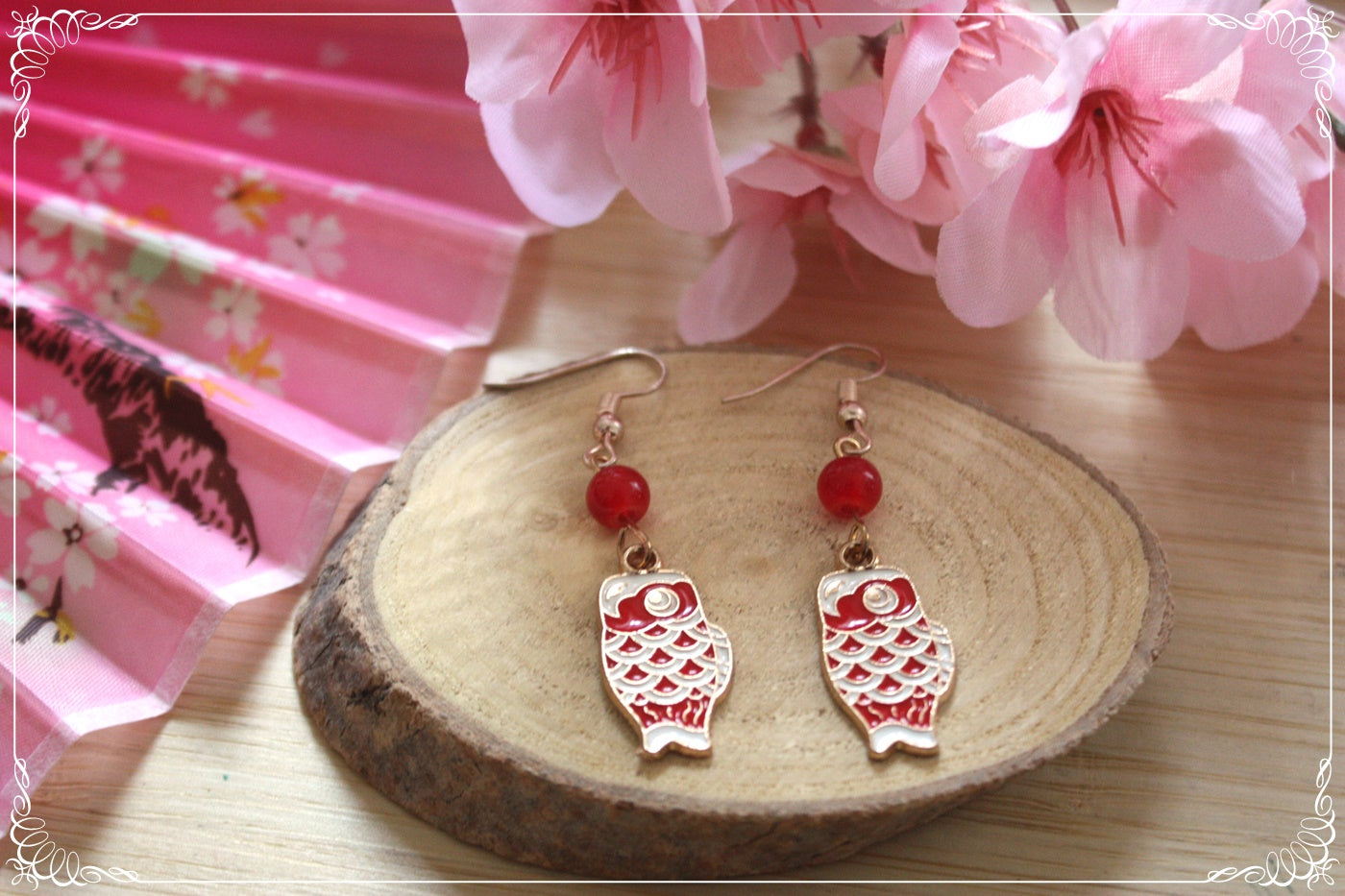 Boucles d'oreilles Japon "Mont Fuji - Carpes koï "