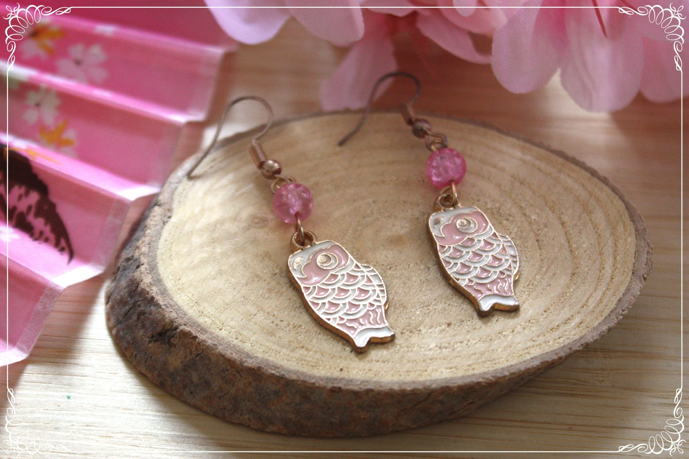 Boucles d'oreilles Japon "Mont Fuji - Carpes koï "