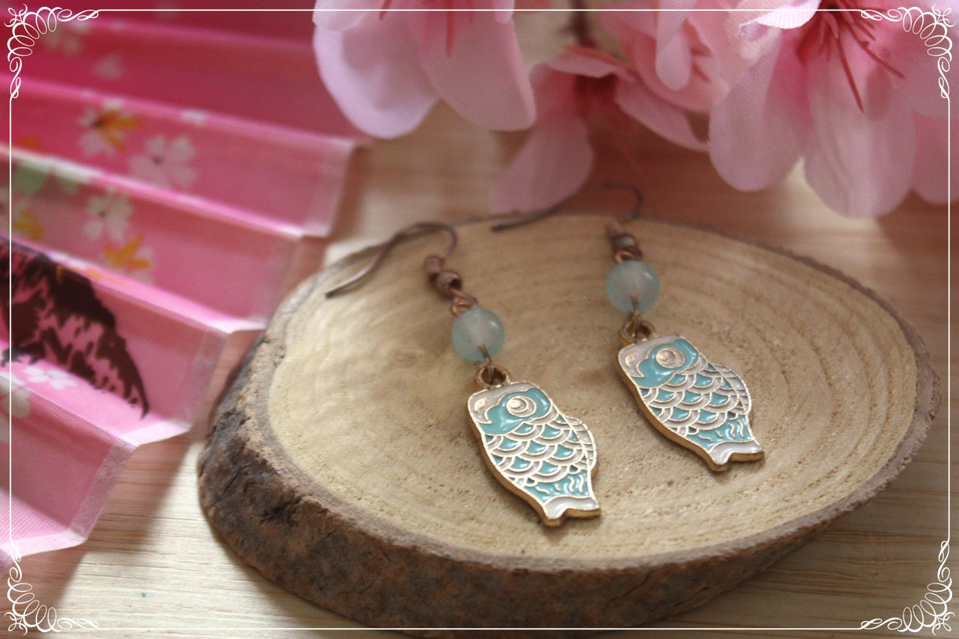 Boucles d'oreilles Japon "Mont Fuji - Carpes koï "