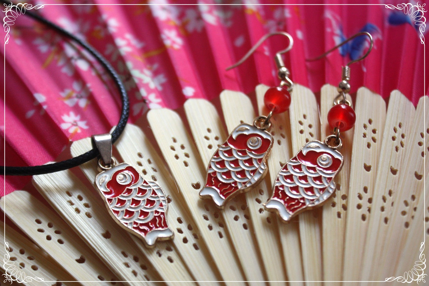 Pendentifs Japon "Mont Fuji - Carpes koï "