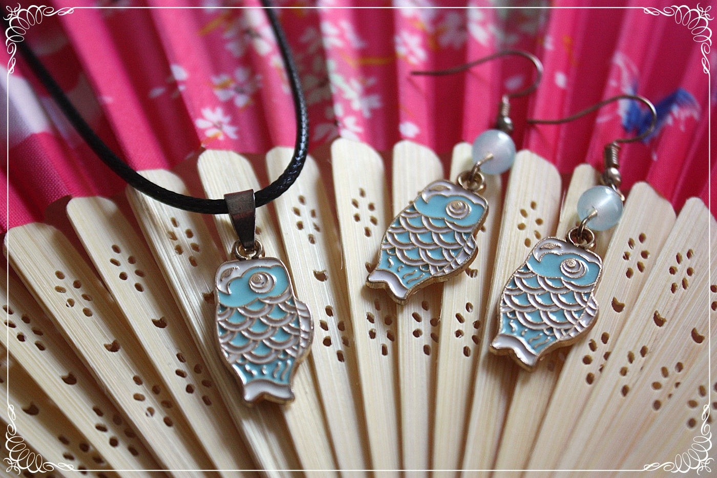 Pendentifs Japon "Mont Fuji - Carpes koï "