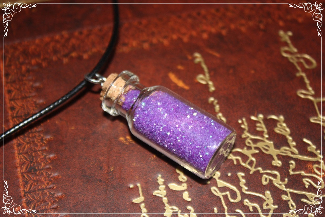 Pendentifs "Fioles roses rouges violettes"