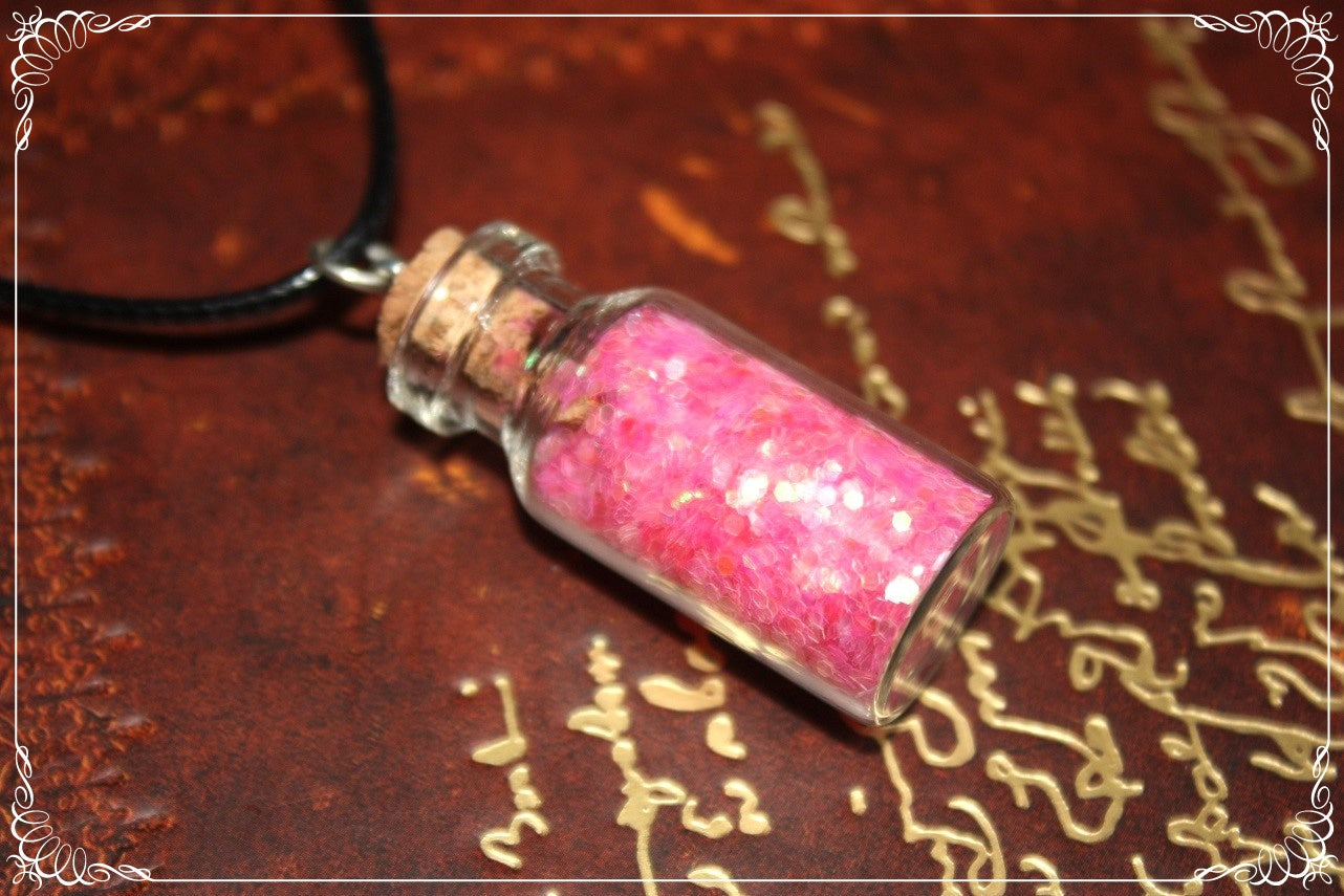 Pendentifs "Fioles roses rouges violettes"