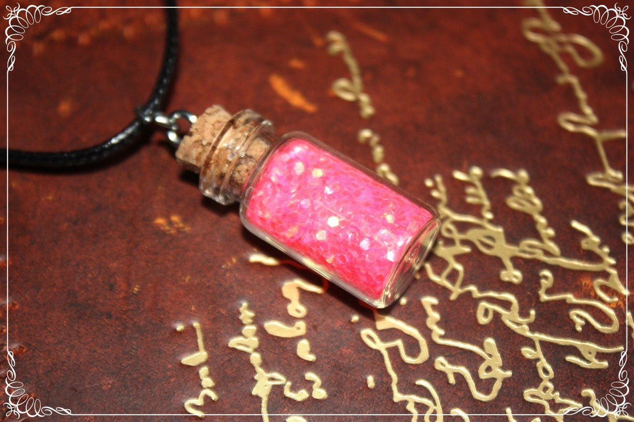 Pendentifs "Fioles roses rouges violettes"