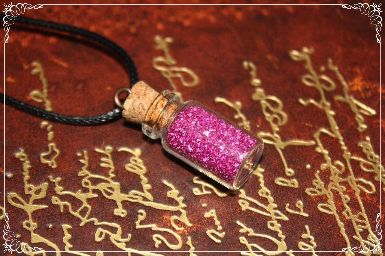Pendentifs "Fioles roses rouges violettes"
