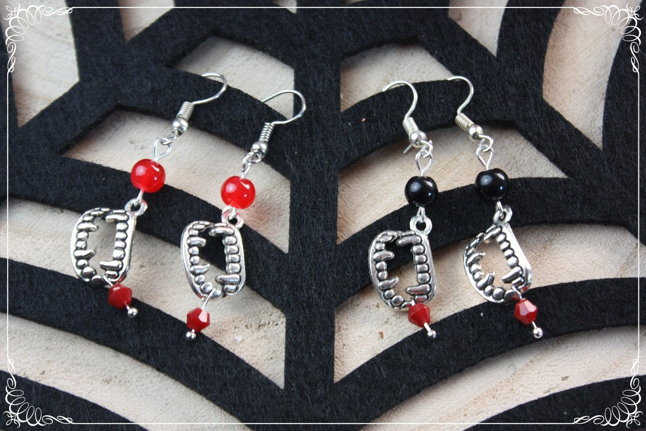 Boucles d'oreilles pendantes Halloween pentacles dents de vampire citrouille