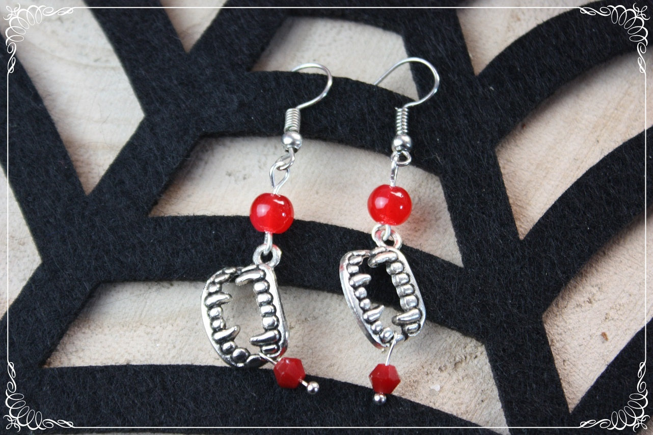 Boucles d'oreilles pendantes automne Halloween pentacles dents de vampire citrouille