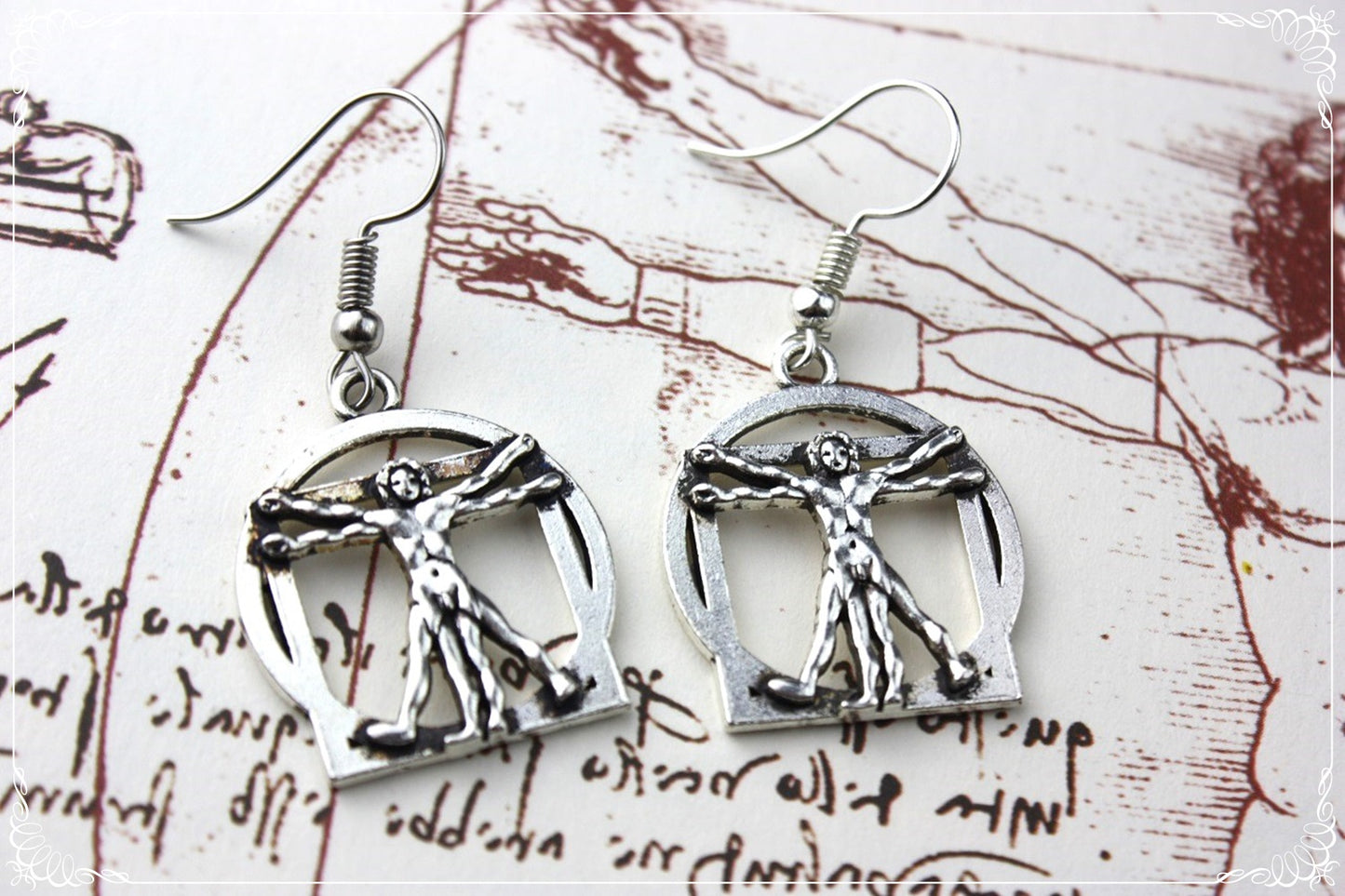 Boucles d'oreilles et pendentifs "Léonard de Vinci - Homme de Vitruve"