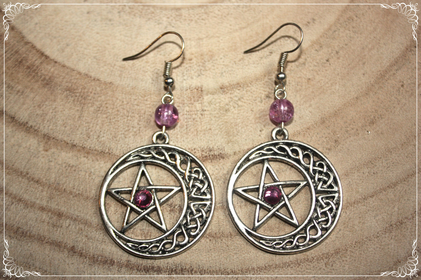 Boucles d'oreilles "Pentacles celtiques lunes"