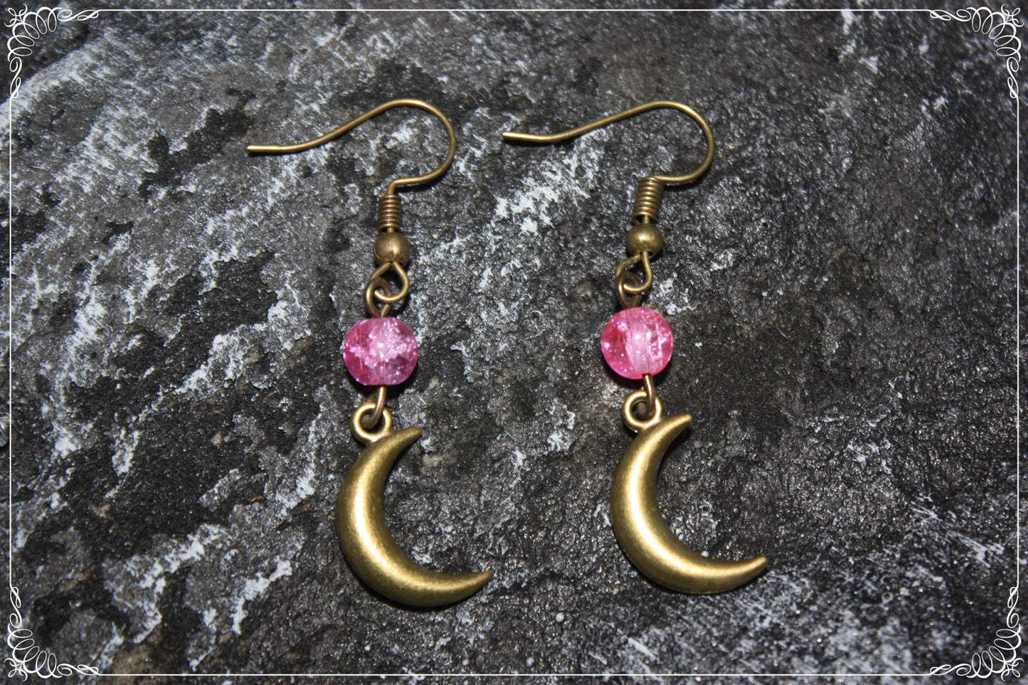 Boucles d'oreilles "Lunes et perles - Bronze"