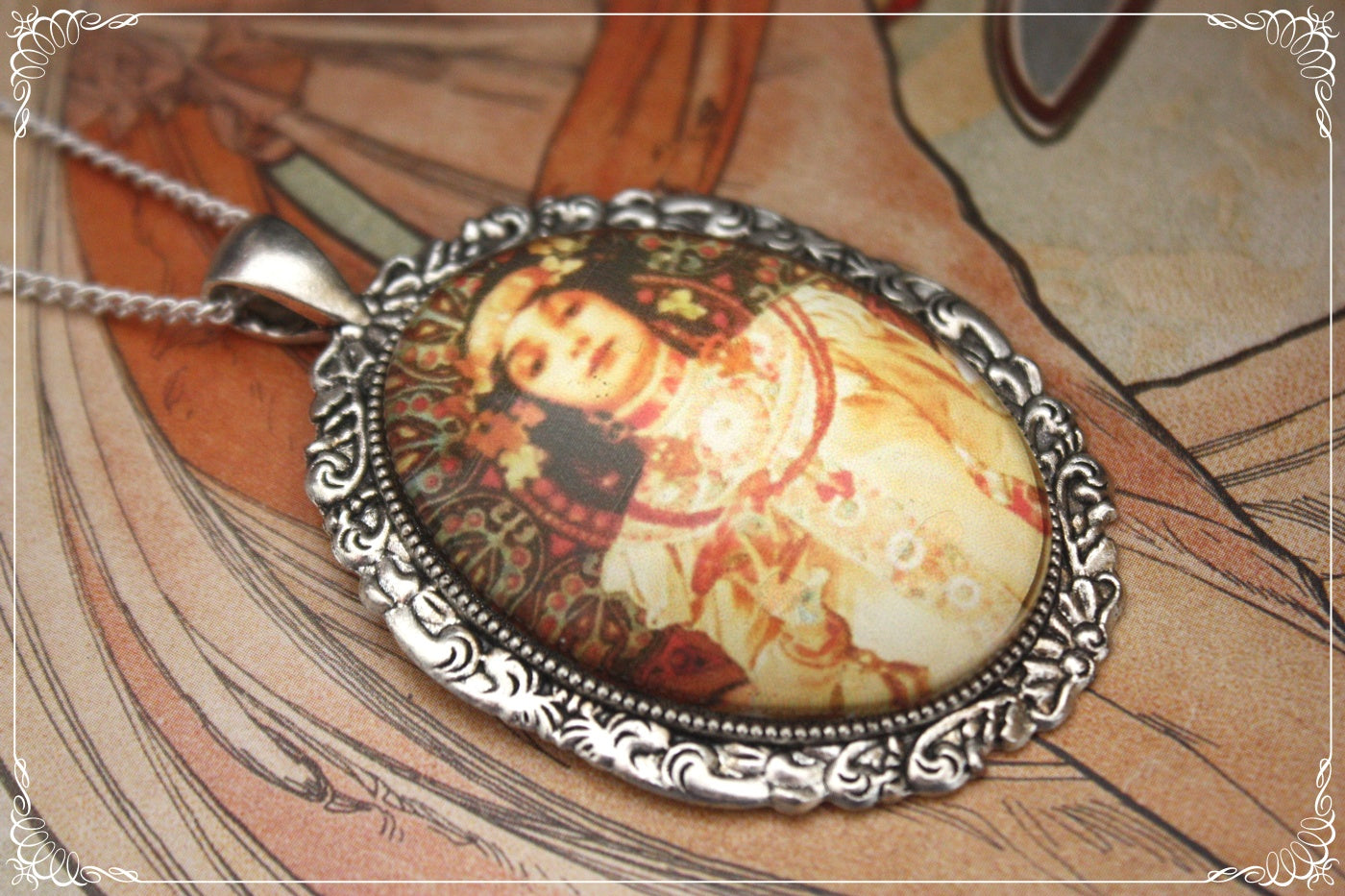 Pendentifs "Mucha - Art Nouveau - Argenté"