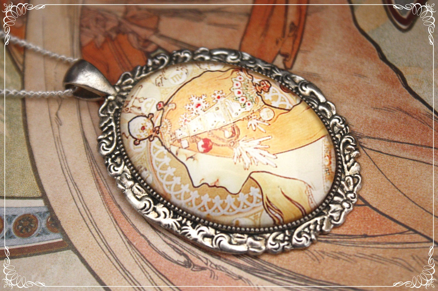 Pendentifs "Mucha - Art Nouveau - Argenté"