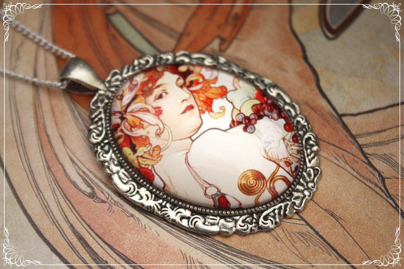 Pendentifs "Mucha - Art Nouveau - Argenté"