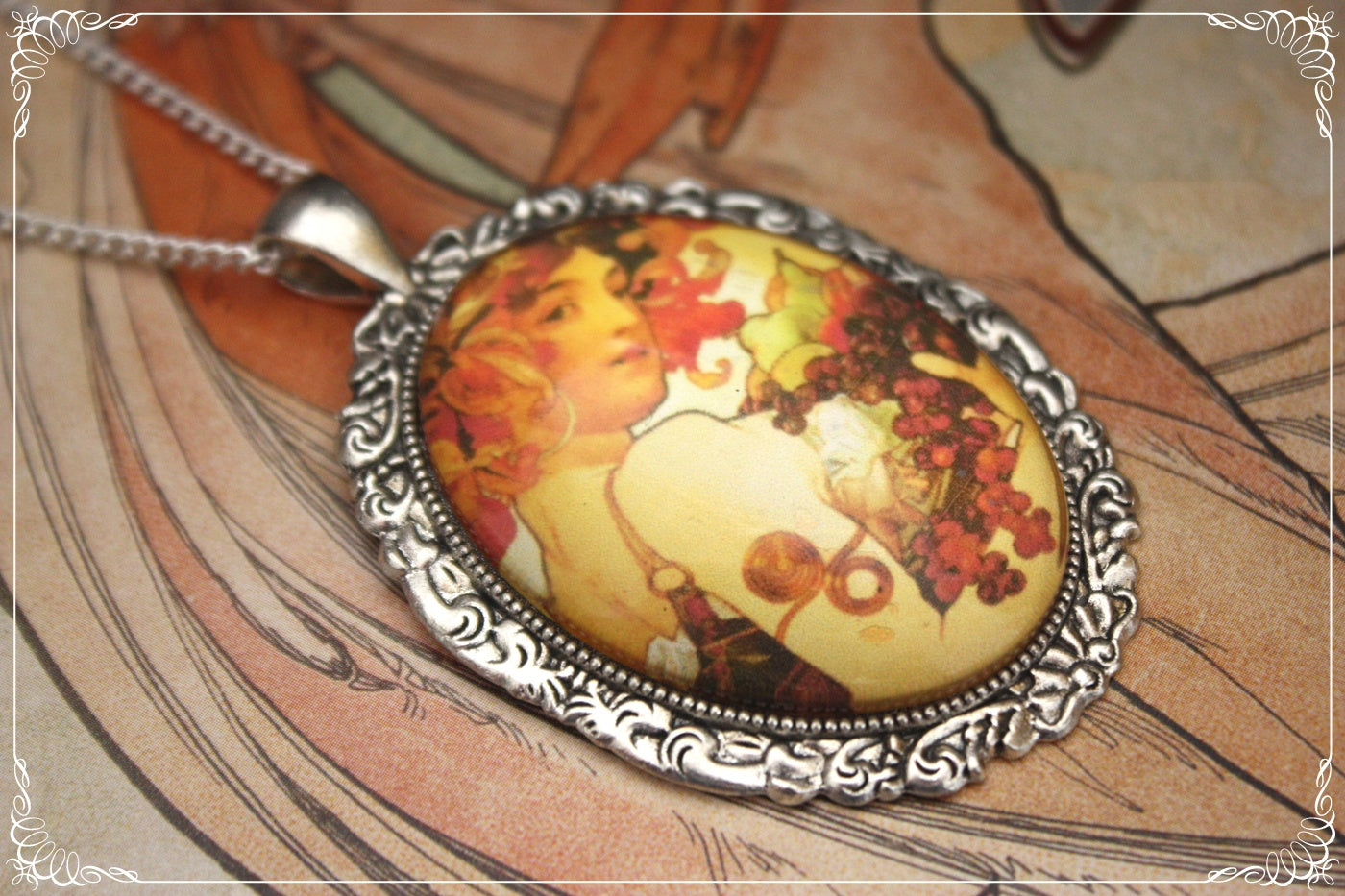 Pendentifs "Mucha - Art Nouveau - Argenté"