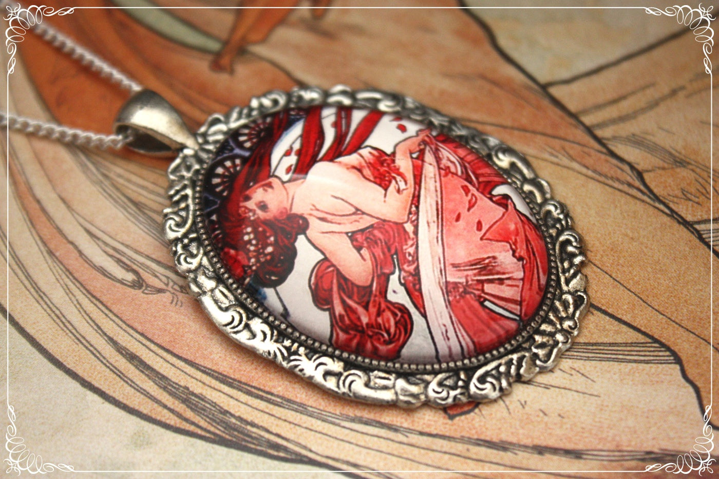 Pendentifs "Mucha - Art Nouveau - Argenté"