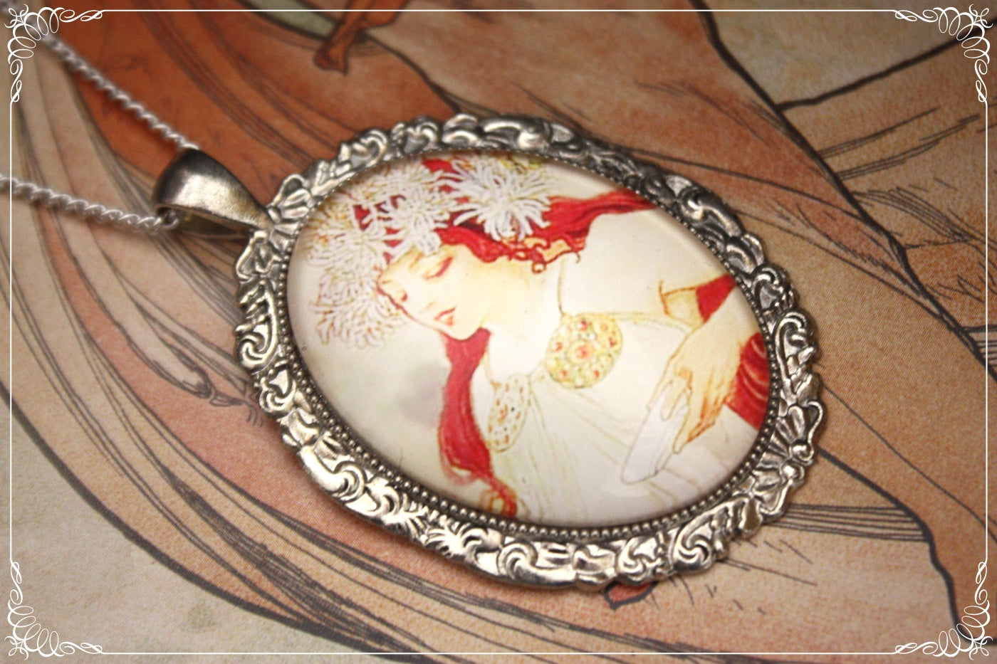 Pendentifs "Mucha - Art Nouveau - Argenté"
