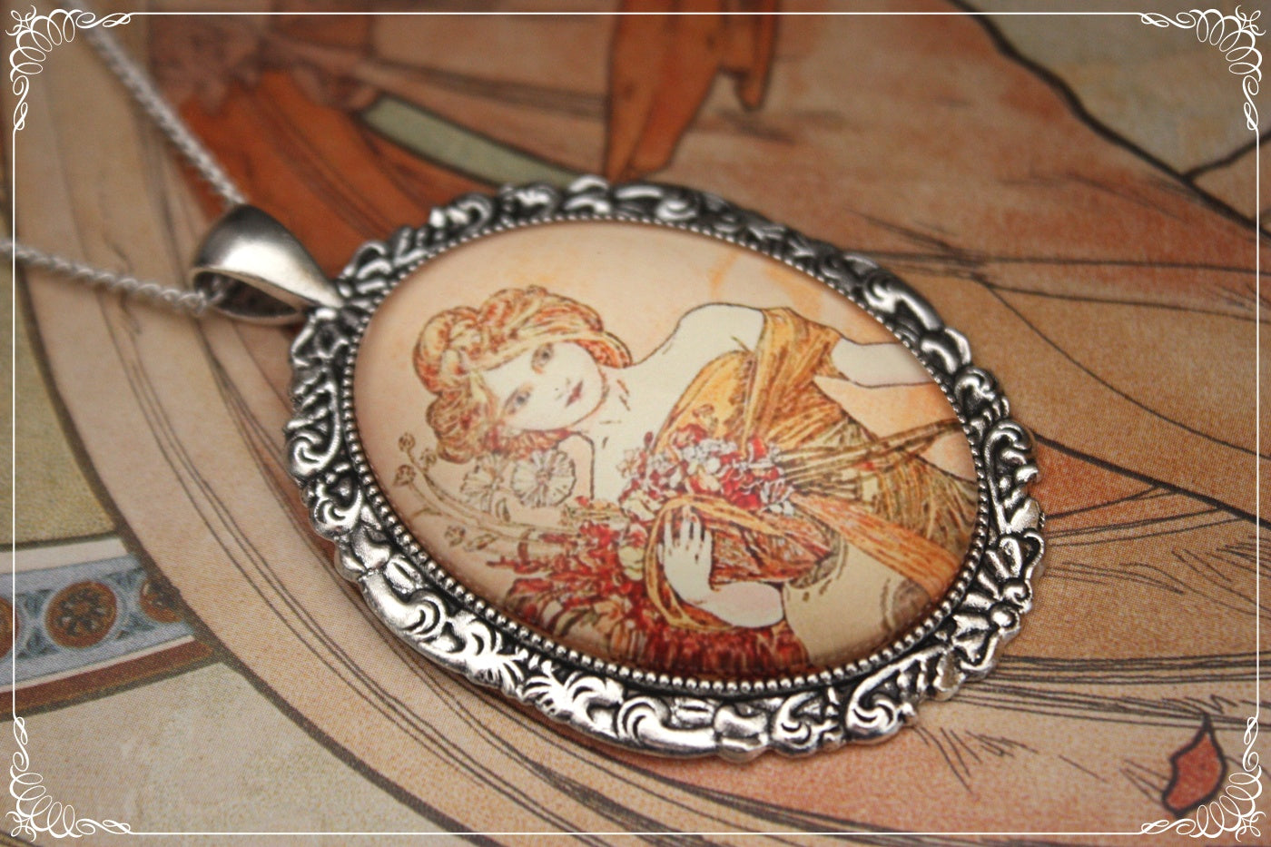 Pendentifs "Mucha - Art Nouveau - Argenté"