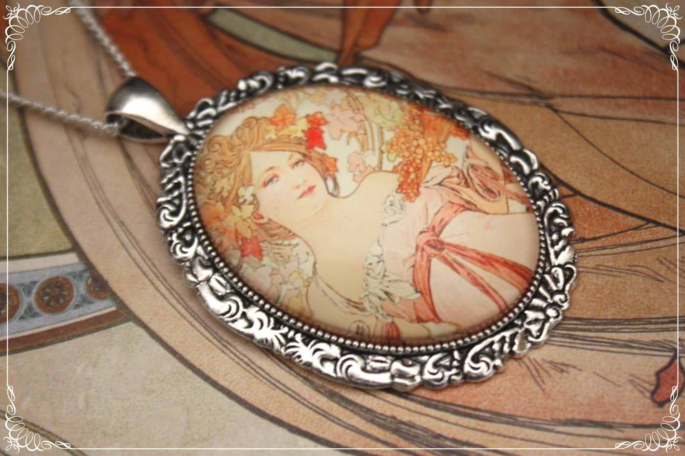 Pendentifs "Mucha - Art Nouveau - Argenté"