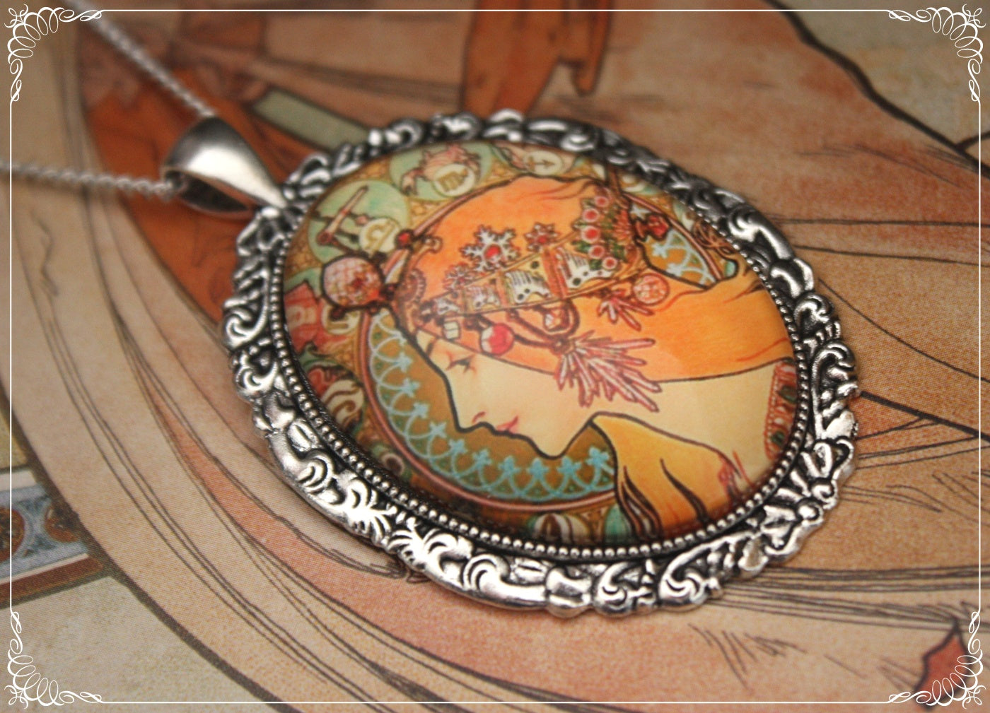 Pendentifs "Mucha - Art Nouveau - Argenté"