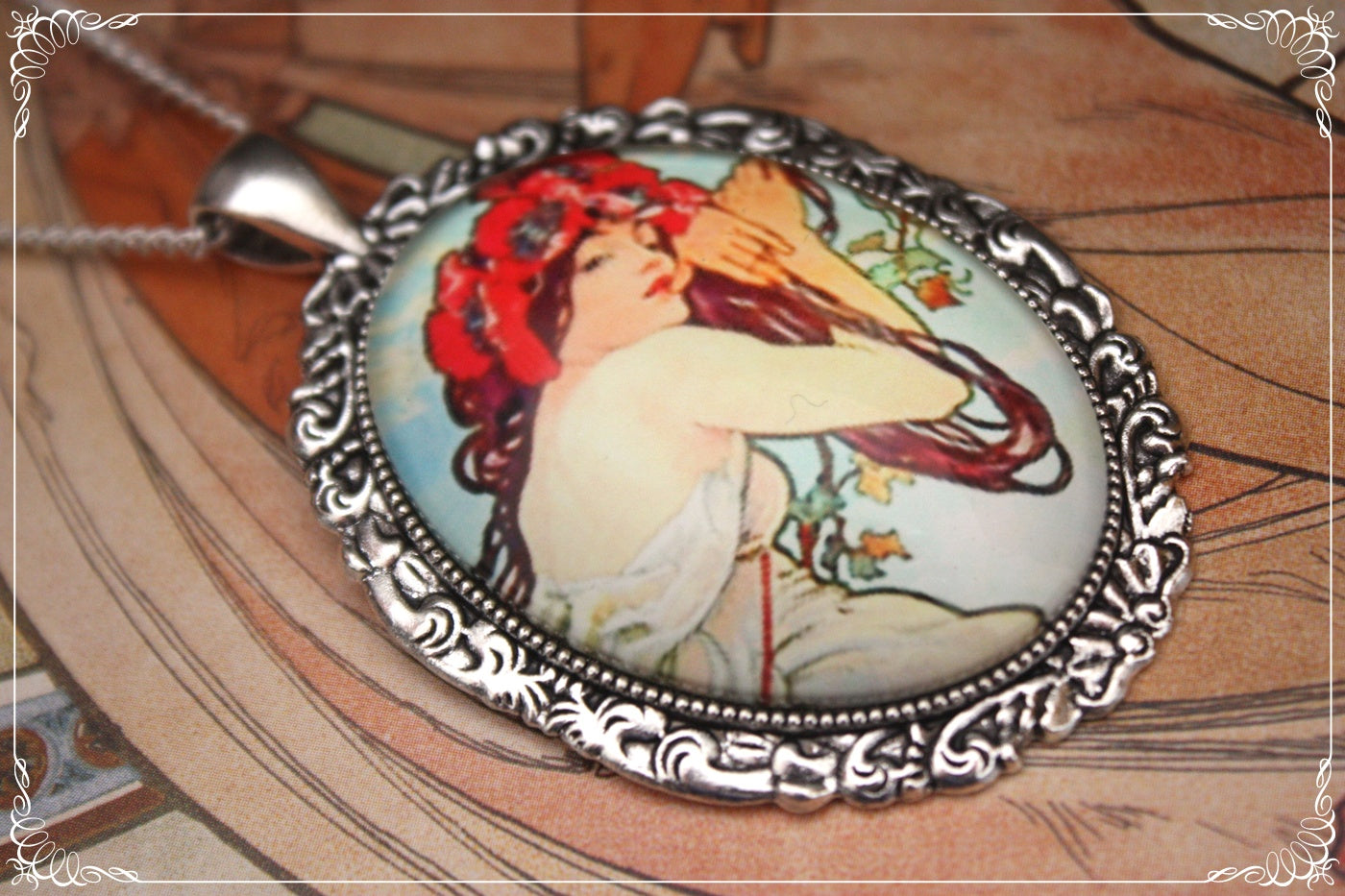 Pendentifs "Mucha - Art Nouveau - Argenté"