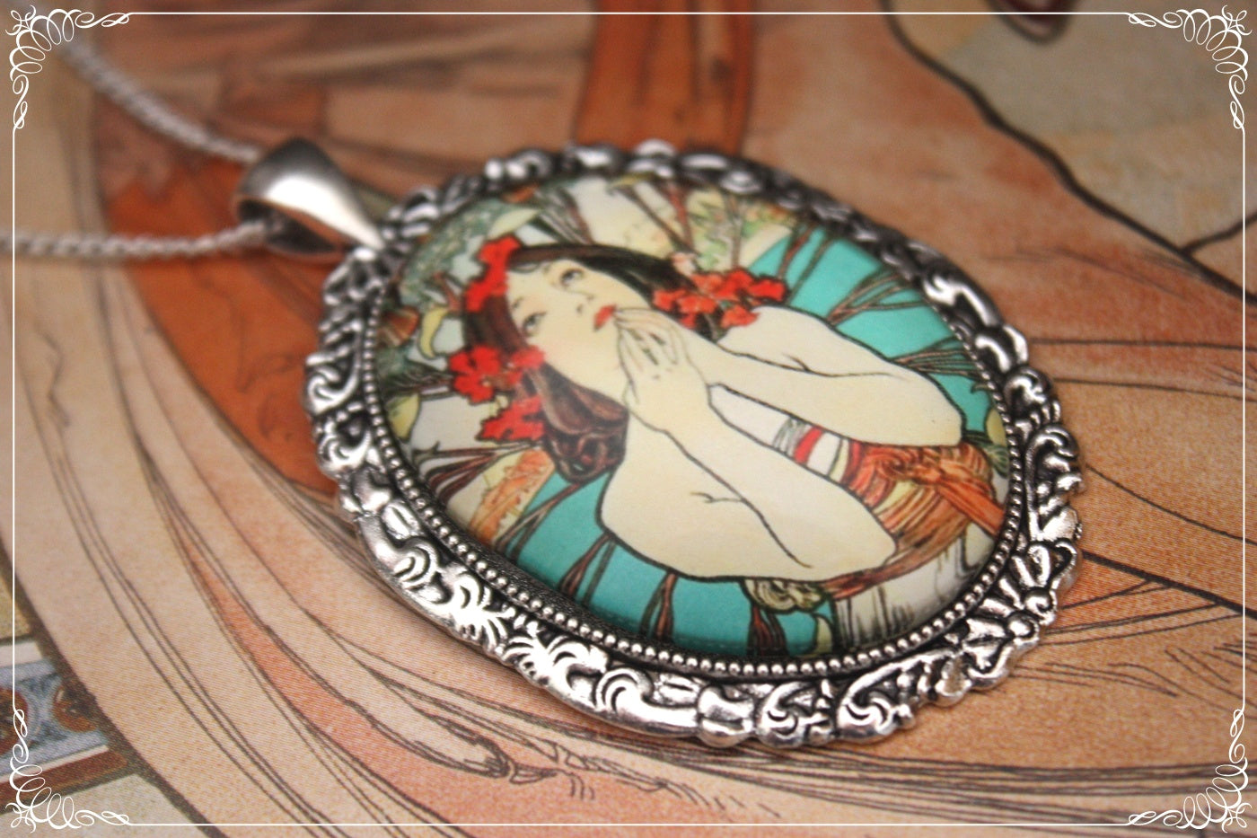 Pendentifs "Mucha - Art Nouveau - Argenté"