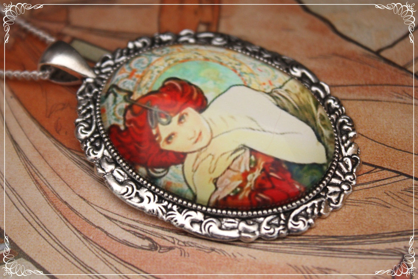 Pendentifs "Mucha - Art Nouveau - Argenté"