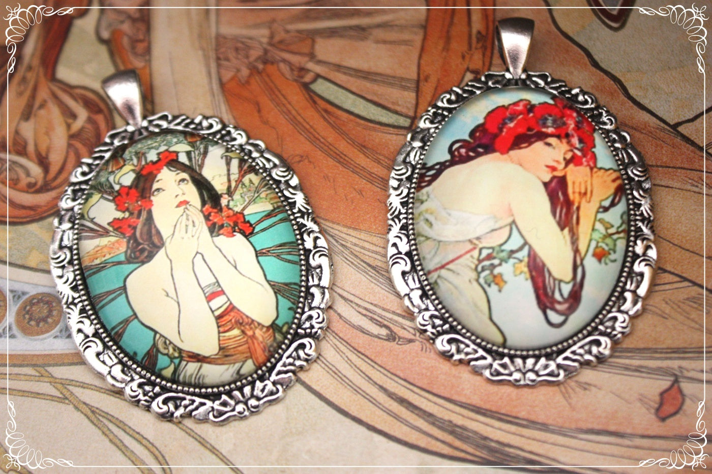 Pendentifs "Mucha - Art Nouveau - Argenté"