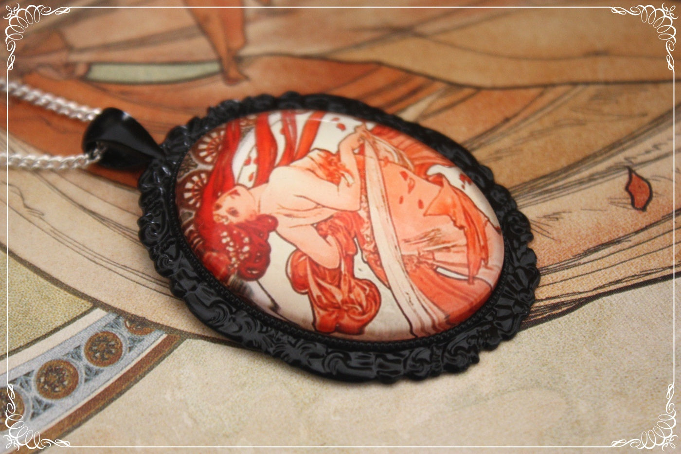 Pendentifs "Mucha - Art Nouveau - Noir"