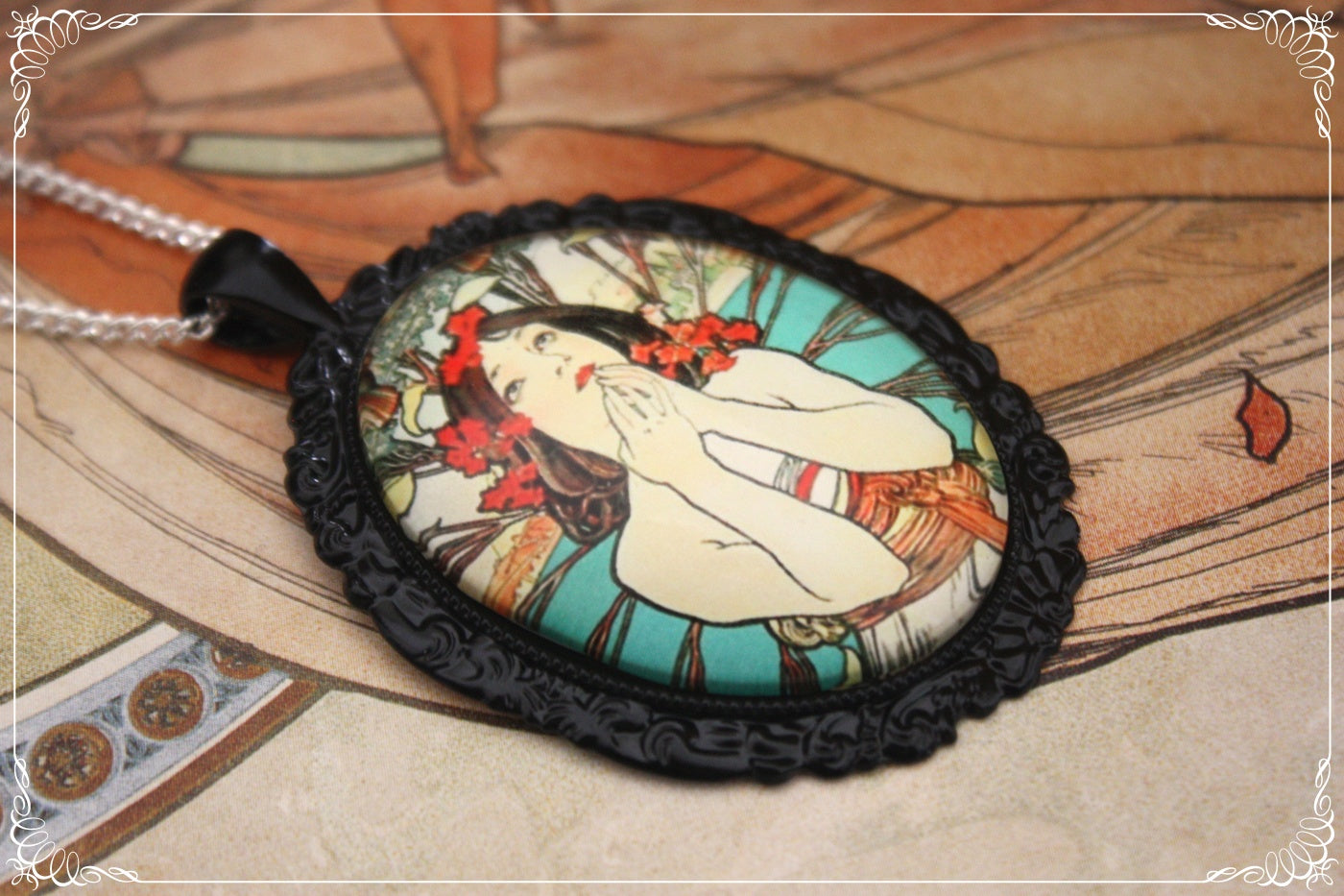 Pendentifs "Mucha - Art Nouveau - Noir"